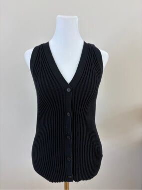 COS Black Ribbed V-Neck Buttoned Knit Vest